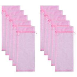 10pcs Organza Wine Bags Pink; Sheer Mesh Bottle Gift Pouches Wine Covers Dresses with Drawstring