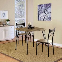 Industrial Style 3 Piece Dining Table Set Of Wood And Metal; Brown And Black