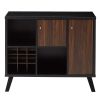 Wooden Wine Bar Storage Cabinet with 2 door cabinet and Storage Cubes; Black And Brown; DunaWest