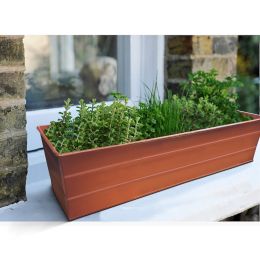 Rectangular Metal Flower Planter Box with Embossed Line Design; Small; Copper