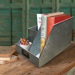 Decorative Multipurpose Metal Caddy with 4 Open compartment; Galvanized Gray