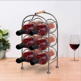 20 Inch Industrial Wine Rack Holder; Arched Iron Frame; 6 Bottle Storage; Gunmetal Gray; DunaWest