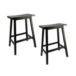 Free shipping  Basics Classic Solid Wood Saddle-Seat Counter Stool with Foot Plate - 24", Black, 2-Pack  YJ