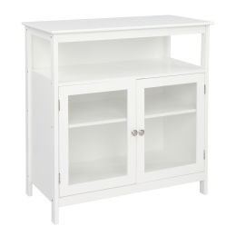 80.65*40*82cm Transparent Double Doors Double Inner Compartments With Middle Storage Layer MDF NC Spray Paint Sideboard White