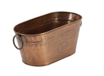 Metal Wine Cooler with Ring Handle and Studded Nail Accents; Bronze; DunaWest