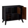 Wooden Wine Bar Storage Cabinet with 2 door cabinet and Storage Cubes; Black And Brown; DunaWest