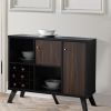 Wooden Wine Bar Storage Cabinet with 2 door cabinet and Storage Cubes; Black And Brown; DunaWest