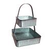 2 Tier Square Galvanized Metal Corrugated Tray with Arched Handle; Gray