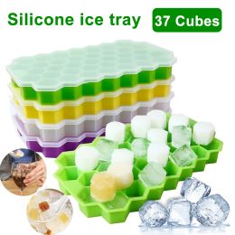 Silicone 37 Cubes Honeycomb Shape Ice Cube Maker Tray Mold Storage Container (Color: purple)