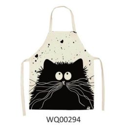 1pcs Kitchen Apron Cute Cat Printed Sleeveless Cotton Linen Aprons For Men Women Home Cleaning Tools (Color: WQ00294)