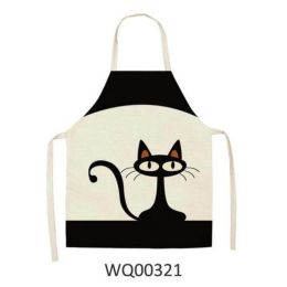 1pcs Kitchen Apron Cute Cat Printed Sleeveless Cotton Linen Aprons For Men Women Home Cleaning Tools (Color: WQ00321)