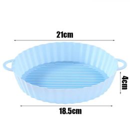 Air Fryers Oven Baking Tray Fried Chicken Basket Mat AirFryer Silicone Pot Round Replacemen Grill Pan Accessories (Color: Sky Blue)