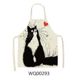 1pcs Kitchen Apron Cute Cat Printed Sleeveless Cotton Linen Aprons For Men Women Home Cleaning Tools (Color: WQ00293)