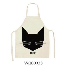 1pcs Kitchen Apron Cute Cat Printed Sleeveless Cotton Linen Aprons For Men Women Home Cleaning Tools (Color: WQ00323)