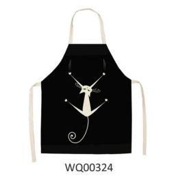 1pcs Kitchen Apron Cute Cat Printed Sleeveless Cotton Linen Aprons For Men Women Home Cleaning Tools (Color: WQ00324)