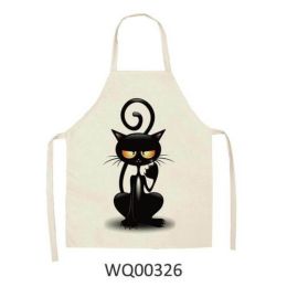 1pcs Kitchen Apron Cute Cat Printed Sleeveless Cotton Linen Aprons For Men Women Home Cleaning Tools (Color: WQ00326)