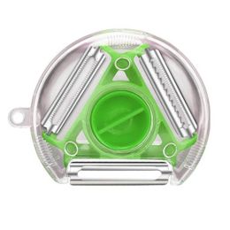 Magic Trio Peeler Set Slicer Stainless Steel Peeler Cutter Multi Peel Blade Zesters Grater (Color: Green)