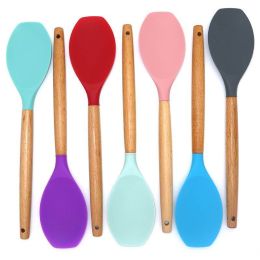 1Pc of Wood Handle Silicone kitchenware Health Kitchenware and kitchen Accessories (size: 1Pc Spatula(Random Color))