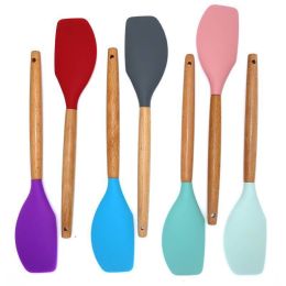 1Pc of Wood Handle Silicone kitchenware Health Kitchenware and kitchen Accessories (size: 1Pc Scraper(Random Color))