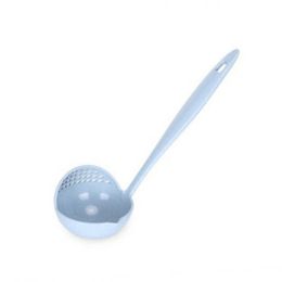 2 In 1 Plastic Straining Ladle Soup Pan Spoon with Filter Strainer Kitchen Cooking Tools (Color: Sky Blue)