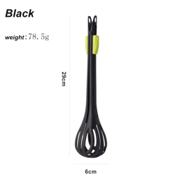 Nylon Egg Beater Dual-Purpose Whisk Blender Buffet Tongs Kitchen Baking Tools (Color: Black)