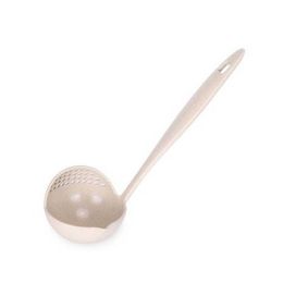 2 In 1 Plastic Straining Ladle Soup Pan Spoon with Filter Strainer Kitchen Cooking Tools (Color: Beige)