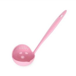 2 In 1 Plastic Straining Ladle Soup Pan Spoon with Filter Strainer Kitchen Cooking Tools (Color: Pink)