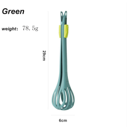 Nylon Egg Beater Dual-Purpose Whisk Blender Buffet Tongs Kitchen Baking Tools (Color: Green)