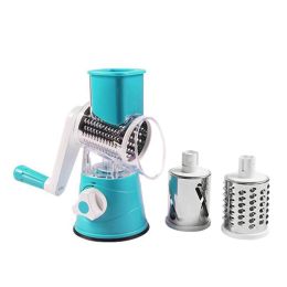 Manual Vegetable Cutter Slicer Multifunctional Round Mandoline Slicer Potato Cheese Kitchen Gadgets (Color: Blue)