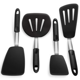 4-piece elastic silica gel suit shovel High temperature resistant spatula Cooking kitchenware Turner Spatula (size: Four kitchenware -- black (color box packaging))