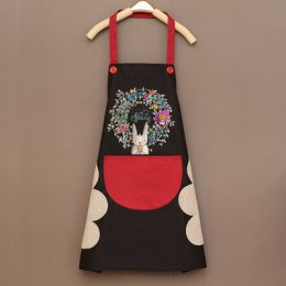 Kitchen apron; female; household; cute; cooking; waterproof; oil proof; apron; coverall; male; supporting logo printing (colour: Wipe hands black and spell red)