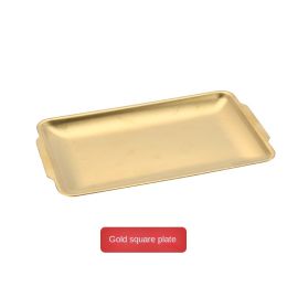 Korean 304 stainless steel plate; rectangular plate; gold plate; craft decoration; barbecue plate; western food; snack plate; flat plate (colour: 304 Barbecue plate (golden))