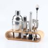 Stainless Steel Bar Cocktail Shaker Set 550ml Bar Supplies Tool Set with Bamboo Frame