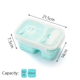 1360ml Silicone Collapsible Lunch Box 3Grid Lunch Bento Box Large Capacity Bowl Outdoor Portable Picnic Camping Folding Lunchbox (Color: blue 900ml)