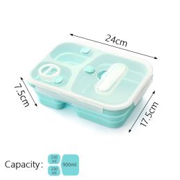 1360ml Silicone Collapsible Lunch Box 3Grid Lunch Bento Box Large Capacity Bowl Outdoor Portable Picnic Camping Folding Lunchbox (Color: blue 1350ml)