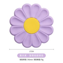 Flower Heat Resistant Silicone Mat Drink Cup Coasters Non-slip Pot Holder Table Placemat Kitchen Accessories Coasters Pads (Color: purple)