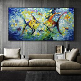 Modern Colorful Small Fish Abstract Wall Art Picture Poster Canvas Painting Living Room Home Office Decor (size: 70x140cm)