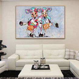 Hand-painted original oil painting cow painting impasto thick texture oversized palette knife painting, wall art home decoration (size: 150x220cm)