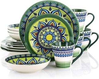 Elama Zen Mozaik 16 Piece Luxurious Stoneware Dinnerware Service for 4 (Color: Green)