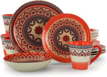 Elama Zen Mozaik 16 Piece Luxurious Stoneware Dinnerware Service for 4 (Color: Rust)