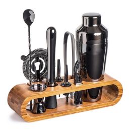 Bar Tools Cocktail Making 10-in-1 Cocktail Shaker Set Kit (Color: Gun-Metal Black)