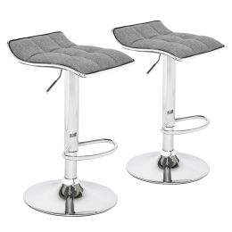 Set of 2 Adjustable Swivel Barstools, PU Leather with Chrome Base, Gaslift Pub Counter Chairs  YJ (Color: Grey)