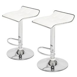 Set of 2 Adjustable Swivel Barstools, PU Leather with Chrome Base, Gaslift Pub Counter Chairs  YJ (Color: White)