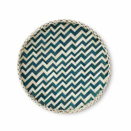 Bamboo Woven Round Basket Tray (Style: Wave Blue)