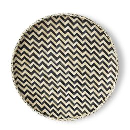 Bamboo Woven Round Basket Tray-Large (Style: Wave Black)