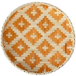 Bamboo Woven Round Basket Tray (Style: Orange)