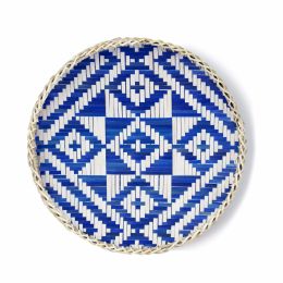 Bamboo Woven Round Basket Tray (Style: Brocade Blue)