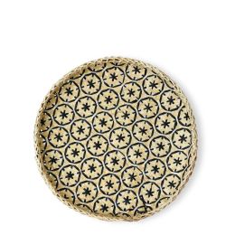 Bamboo Woven Round Basket Tray Rustic Boho Decor Wall Hanging Home Decoration (Color: Black Snowflakes, size: small)