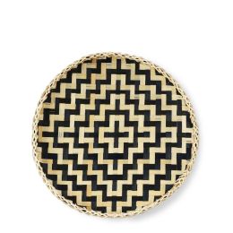 Bamboo Woven Round Basket Tray Rustic Boho Decor Wall Hanging Home Decoration (Color: Trippy Art, size: small)