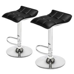 Set of 2 Adjustable Swivel Barstools, PU Leather with Chrome Base, Gaslift Pub Counter Chairs  YJ (Color: Black)